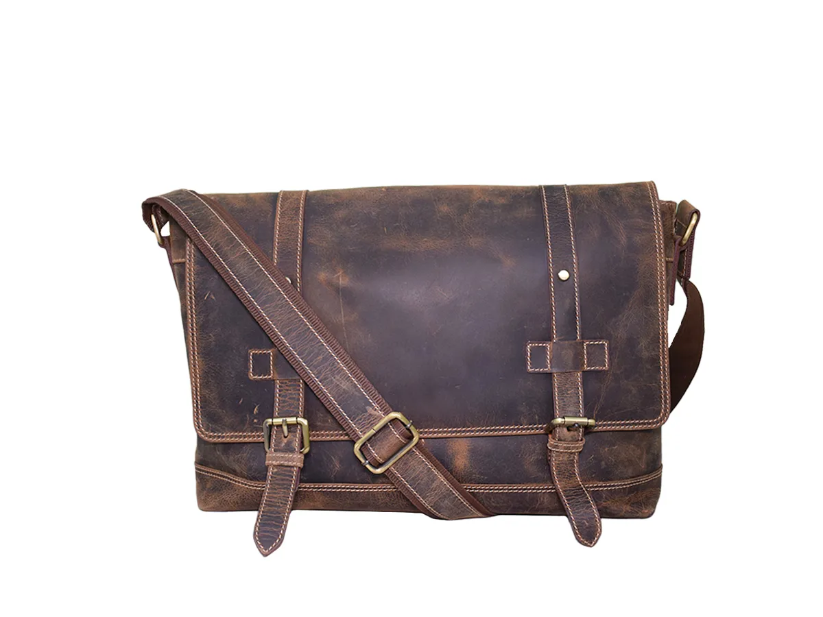 Leather Vintage Look Messenger Bag