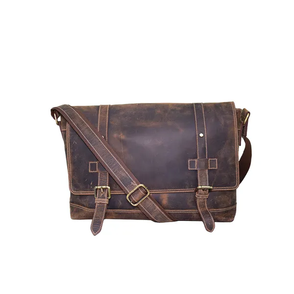 Leather Vintage Look Messenger Bag
