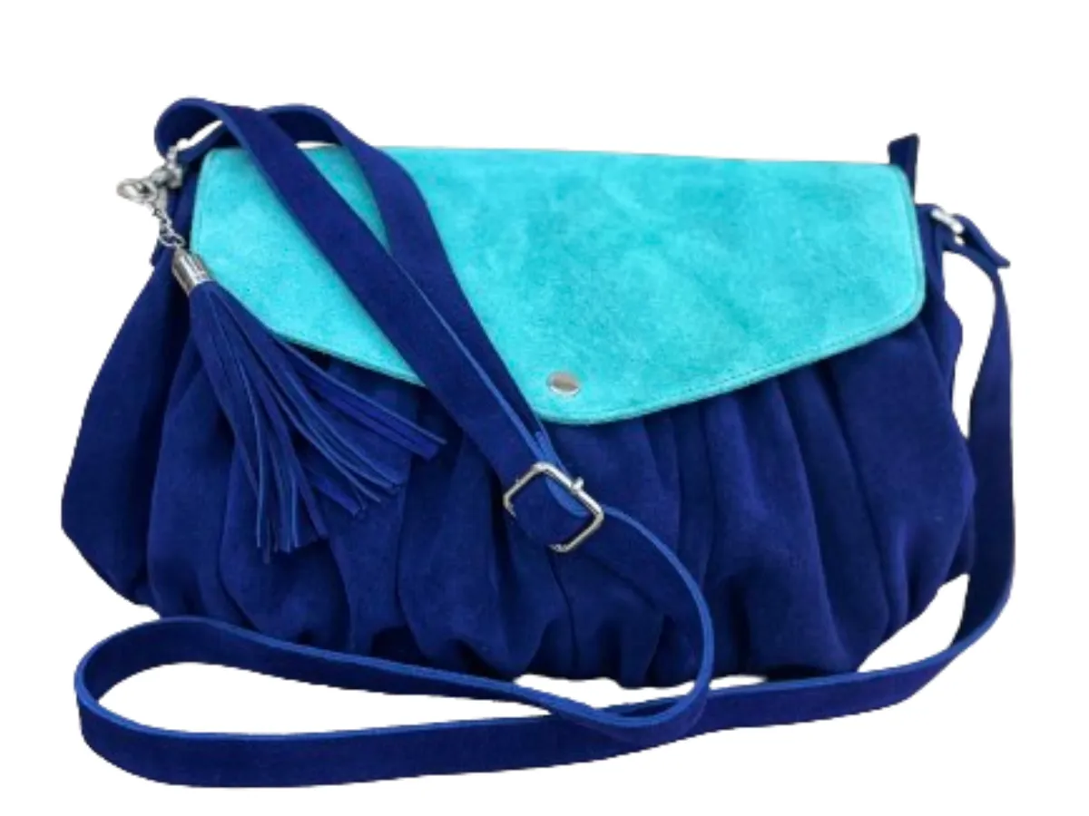 Women Leather Suede Blue Designer Bag