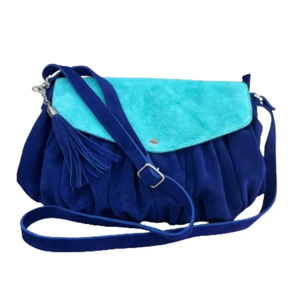 Women Leather Suede Blue Designer Bag