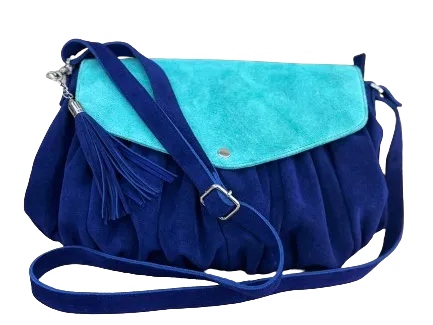 Women Leather Suede Blue Designer Bag